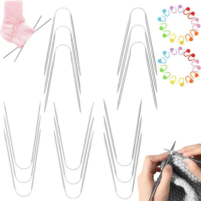 Produktbild von 15-teiliges Rundstricknadelset, Stricknadeln für Socken, mit 30 Befestigungsnadeln, für Pullover, Schals, Mützen und Ärmel