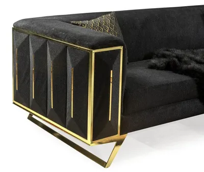 Image de Canapé 3 places design Canapé rembourré Acier inoxydable Or Noir Salon