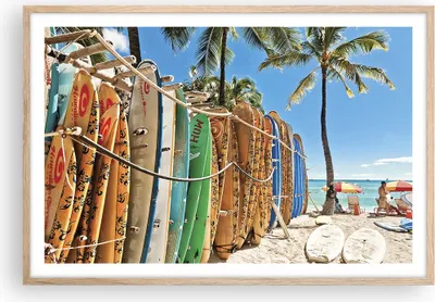 Produktbild von Gerahmtes Poster - Rahmen in heller Eiche - Board Surfen Strand - 91,5x61 cm - Wand Bild - Wanddeko - Wandbilder - Wandposter - Bilderrahmen - Bilder - Kunstdruck - Wandbild - P2NAA91x61-4165