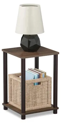 Productafbeelding van Furinno Turn-N-Tube bijzettafel met twee niveaus en plank, walnoot/bruin