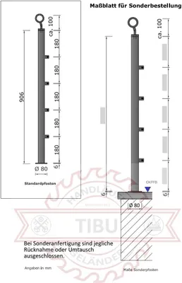 Produktbild von TIBU Edelstahlgeländer Aufmontage mit Handlauf aus Buche lackiert- Variante: Pfosten 4 Strebenhalter