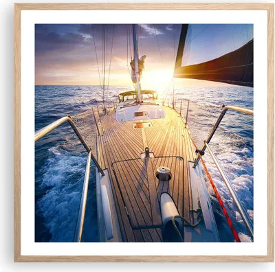 Produktbild von Gerahmtes Poster - Rahmen in heller Eiche - Segelboot Meer - 60x60 cm - Wand Bild - Wanddeko - Wandbilder - Kunstposter - Wandposter - Bilderrahmen - Bilder - Kunstdruck - Wandbild - P2NAC60x60-4076