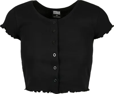 Obrázek produktu pro Dámské tričko Urban Classics Ladies Cropped Button Up Rib Tee black - S
