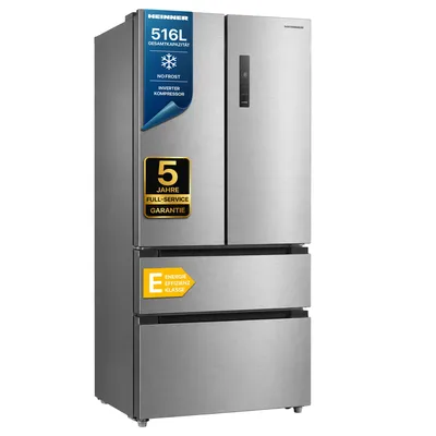 Zdjęcie produktu dla Heinner HCFD-M516INVXE++, Wolnostojący, Typ amerykański, Stal nierdzewna, 4 drzw., LED, Na drzwiach