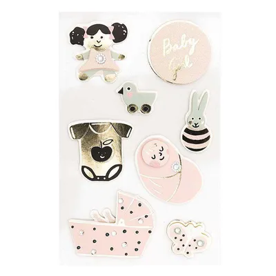 Produktbild von Rico Design 3D Hotfoil Sticker für Baby Mädchen, 8 Stück, 19 x 9,5 cm