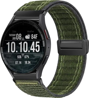 Produktbild von Smartwatch Armband für Samsung Galaxy Watch5 44mm Nylon Textil Band Ersatzband Wechselband Magnetverschluss flexibel atmungsaktiv Grün Oliv