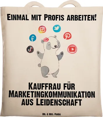 Produktbild von Mr. & Mrs. Panda Shopping Tasche Kauffrau für Marketingkommunikation Leidenschaft - Transparent - Geschenk, Stoffbeutel, canvas, Schultasche, Laptoptasche, Einkaufstasche