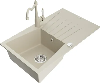Produktbild von Mexen Cesar Granitspüle 1-beckig mit Abtropffläche und Küchenarmatur Carla, beige - 6514-69-670700-69