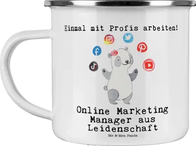 Produktbild von Mr. & Mrs. Panda Pott Online Marketing Manager Leidenschaft - Weiß - Geschenk, Blechtasse, Digital, Teetasse, Emaille Becher, Tasse, Marketingmanager, Haferl