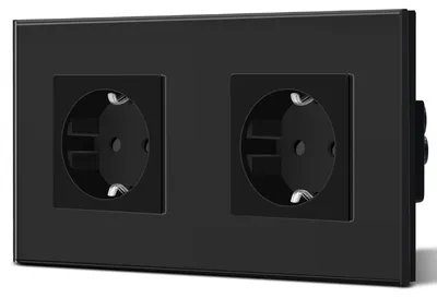 Zdjęcie produktu dla Gniazdo wtyczkowe Schuko podwójne - Szklana płyta - 16 A - 250 V - Czarne