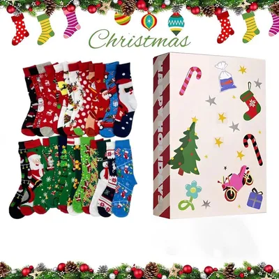 Produktbild von 24-tägiges Adventskalender-Geschenkset mit Socken, 24-tägiger Weihnachts-Countdown-Kalender