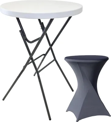 Produktbild von Stehtisch mit Husse Partytisch klappbar Ø 80 cm Höhe 110 cm in Weiß mit Husse in Anthrazit