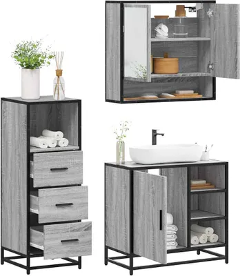 Image de Maison Exclusive - Ensemble de meubles de salle de bain 3 pièces gris Sonoma en bois composite