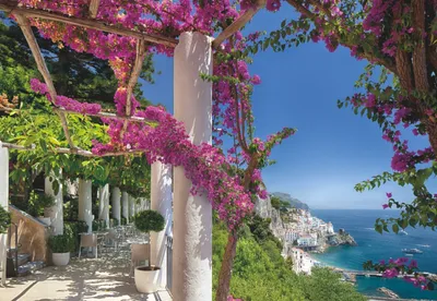 Produktbild von Komar Fototapete Amalfi Blau, Grün und Rosa - 611027 - 368 x 254 cm