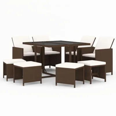 Obrázok produktu pre vidaXL 9-dielny záhradný jedálenský set s vankúšmi Poly ratan Brown