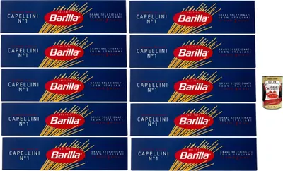 Produktbild von Barilla Capellini Nr. 1 Pasta – 10 x 500 g (5 kg) | Extra feine Spaghetti, al dente in ca. 3 Min., 100% Hartweizengrieß – ideal für leichte Saucen & Suppen + Italian Gourmet polpa