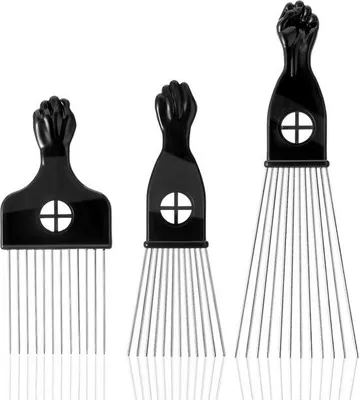 Image de Peigne afro, coffret de 3 pièces - Peigne large pour hommes et femmes - Outil de coiffure pour cheveux bouclés