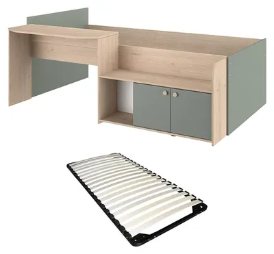 Produktbild von Etagenbett 90 x 190/200 cm - Natur und grün + Rahmen - MIVONA