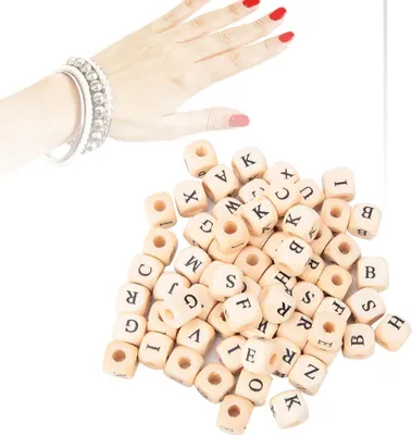 Obrázok produktu pre 100 ks DIY anglické štvorcové drevené písmená abecedy korálky na výrobu šperkov 10 x 10 mm