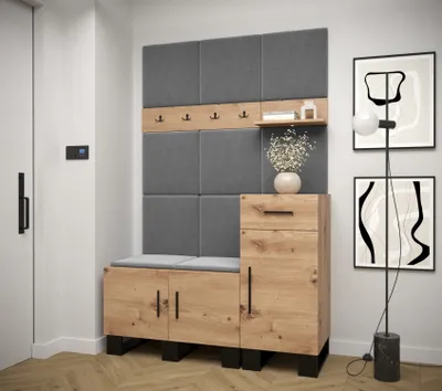 Obrázok produktu pre Predsieňová zostava RUMIE 5 - dub artisan, šedé panely