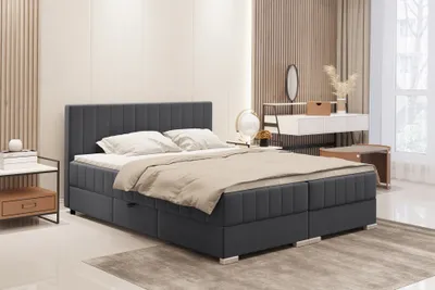 Produktbild von MEBLINI Boxspringbett mit Bettkasten - Gepolstert Doppelbett mit Matratze und Topper - Polsterbett mit Stauraum - Bett mit Kopfteil - Stauraumbett - PIAF - 160x200 - H3P/Dunkelgrau Samt
