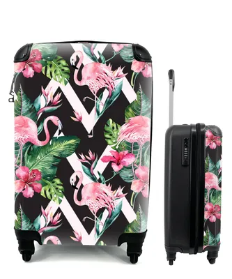 Obrázek produktu pro Kufr Příruční zavazadlo na kolečkách Malý cestovní kufr na 4 kolečkách Vzory - Květiny - Flamingo - Velikost kabiny < 55x40x23 cm a 55x40x20 cm -