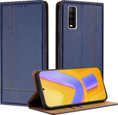 Produktbild von Handyhülle für Vivo Y70S Leder Flip Klappbare Schutzhülle mit Standfunktion Blau