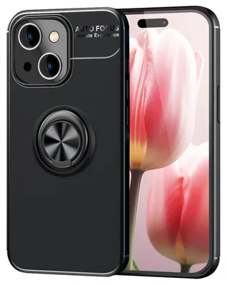 Produktbild von Hülle mit Ring für iPhone 15 Silikon Handyhülle Matt Case Schutz Cover Ringhülle Schwarz