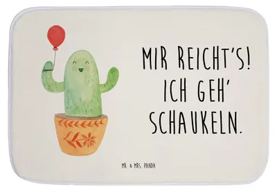 Produktbild von Mr. & Mrs. Panda Badteppich Kaktus Luftballon - Weiß - Geschenk, Teppich Bad, Kakteen, Badvorleger, Ausbildung, Badläufer, Prüfung, Badematte, Badezimmerteppich, Büro