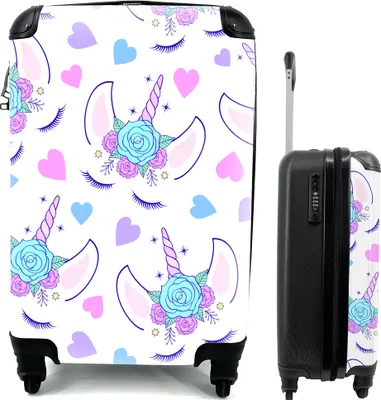 Produktbild von MuchoWow® MuchoWow® Koffer Handgepäck Trolley Rollkoffer Kleine Reisekoffer mit 4 Rollen - Mädchen - Einhorn - Blumen - Muster - Mädchen - Kinder - Kinder - Cabin Size < 55x40x23 cm & 55x40x20 cm - Fo