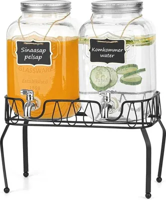 Produktbild von Famanu Getränkespender Set 2er mit Ständer - Lebensmittelecht und BPA-frei - 3,8 L für Feiern und Hochzeiten