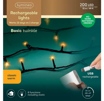 Produktbild von Lumineo, USB Lichterkette BASIC Twinkle, 200 LED 15 m, klassisch warm