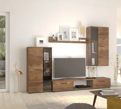 Produktbild von TOP Wohnwand Salsa Anbauwand Wohnkombi Wohnzimmer Eiche Lefkas matt + schwarz
