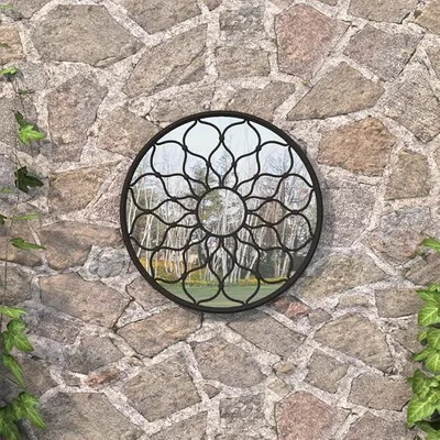 Produktbild von Fensterspiegel für Wanddekoration, Bauernhaus, 40 cm, runder Spiegel, Metallrahmen, dekorativer Spiegel für Außen- und Innenbereich, Wohnzimmer, Eingang, Garten, Schwarz