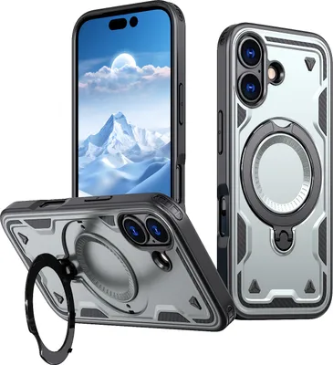 Immagine prodotto di Custodia a doppio strato per iPhone 17, custodia protettiva magnetica con anello e supporto Grigio
