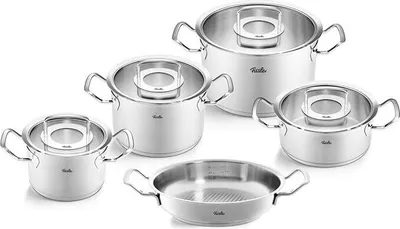 Produktbild von Fissler Original-Profi Collection / Edelstahl-Kochtopfset, 5-teilig, Töpfe mit Glas-Deckel (3 Kochtöpfe,1 Bratentopf 1 Servierpfanne) - Induktion