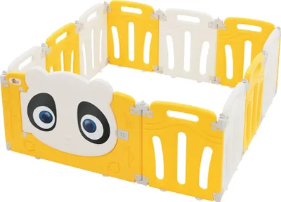 Produktbild von Joyz Laufstall Baby 120×120 cm Laufgitter faltbar Panda-Design Weiß-Gelb Absperrgitter Babyzaun Kinderlaufstall Innen/Außen Krabbelgitter für Kinder