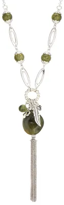 Produktbild von Bulinlin Damen Lange Kette Silber Halskette Anhänger Boho Lang mit Quasten und H