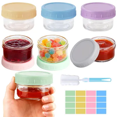 Productafbeelding van Saladedressing To Go Containers 6 Stuks, Glazen Potjes met Deksel, 80 ml