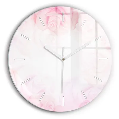 Produktbild von Wallfluent Große Wanduhr – Stilles Quarzuhrwerk - Uhr Dekoration Wohnzimmer Schlafzimmer Küche - Zifferblatt mit Striche - weiße Zeiger - 60 cm - Rosen abstrakt