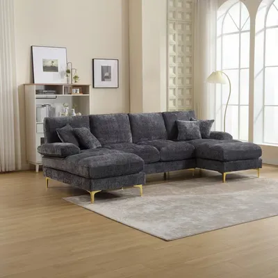 Produktbild von ODIKALO Loungesofa U-förmiges Chaiselongue Sofacouch Dekokissen Chenille-Stoff