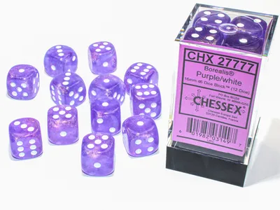 Obrázek produktu pro Sada kostek Chessex W6x12 Borealis fialová/bílá