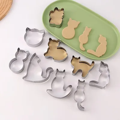 Productafbeelding van 9-delige set kattenkoekjesvormen - Uitsteekvormen van roestvrij staal - Bakvormen voor koekjes - 9 stuks