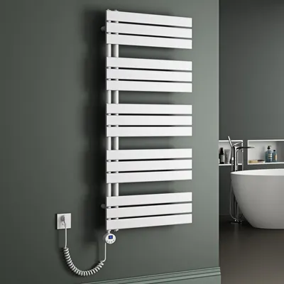 Produktbild von Mai & Mai Badheizkörper Elektrisch 131x60 cm in Weiß Seitenanschluss Handtuchheizkörper Handtuchhalter Handtuchwärmer Badheizung mit Heizstab 1000W
