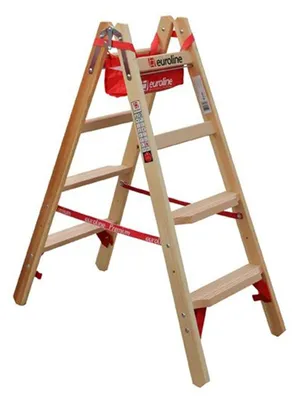 Produktbild von Euroline Holz Stufenstehleiter mit Comfort-Stufen mit Werkzeugablage 2x4 Stufen