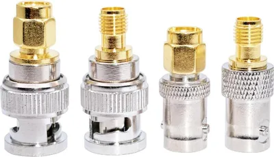 Produktbild von Set mit 4 Hochfrequenz-Koaxialsteckern, SMA-Stecker, Buchse auf BNC-Adapter, BNC-Stecker, Buchse auf SMA-Stecker