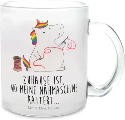 Produktbild von Mr. & Mrs. Panda Teetasse Einhorn Näherin - Transparent - Geschenk, Freundin, Stricken, Unicorn, Trinkglas, getränkebecher, Basteln, Haferl, Häkeln, Häferl, Tee Tasse