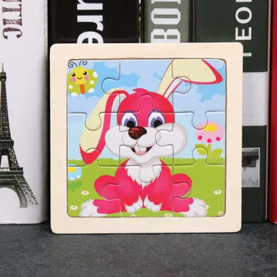Zdjęcie produktu dla Drewniane puzzle dla dzieci i niemowląt z motywem króliczka z kreskówki, 9 elementów