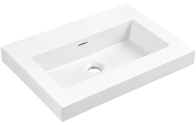 Zdjęcie produktu dla szkło ceramiczneO – Umywalka z odlewanego marmuru Ovo – z przelewem – biała z połyskiem – 55,5 x 46,5 cm