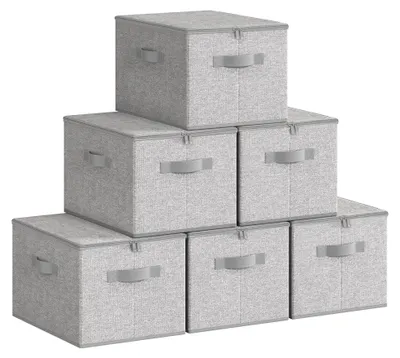 Produktbild von Aufbewahrungsbox mit Deckel, faltbare Stoffbox mit Griffen, Kleideraufbewahrungsbox, Vliesstoff, 6er-Set, 40 x 30 x 25 cm